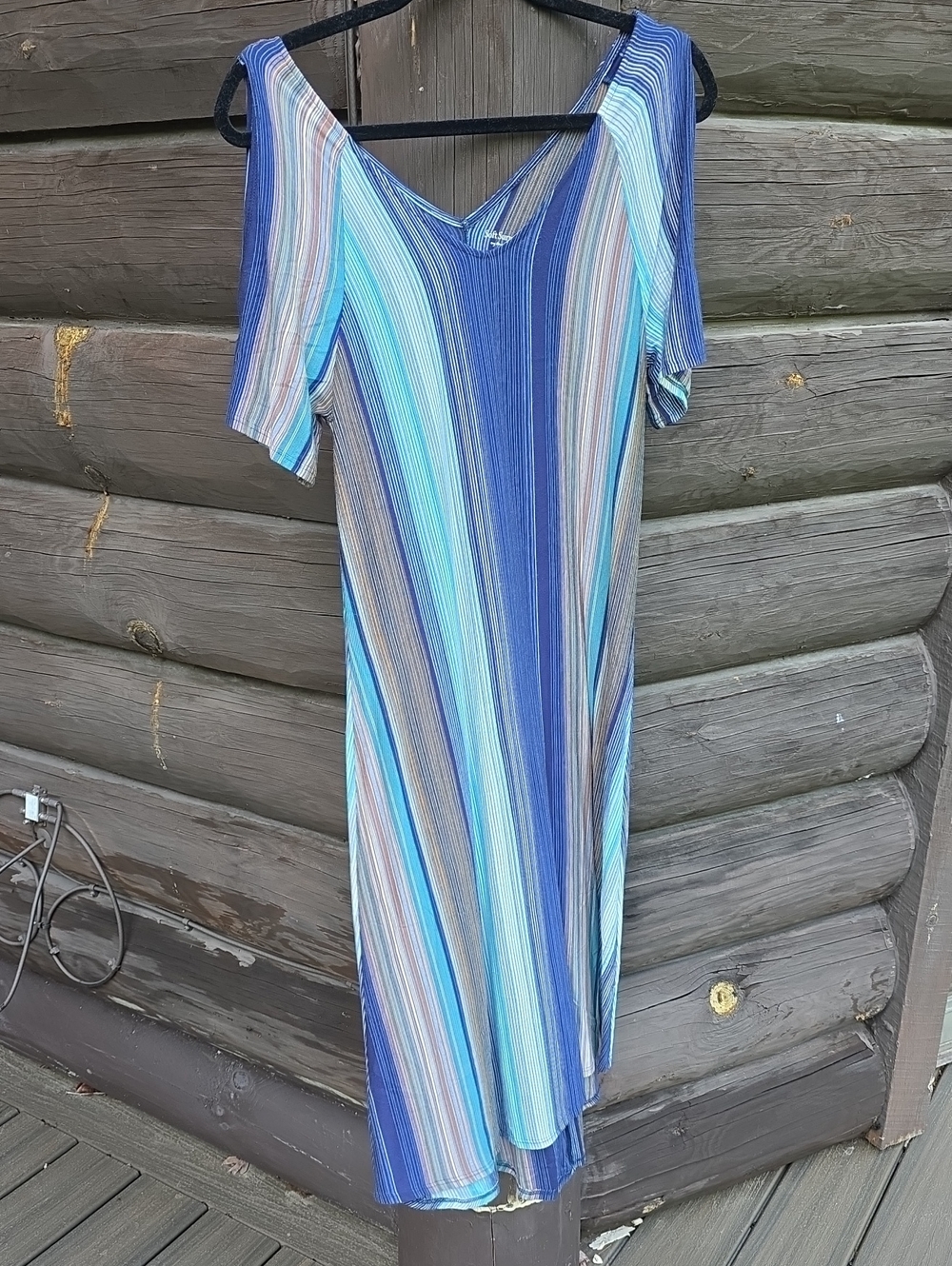 Soft Surroundings Blue Multi-Stripe Cold-Shoulder Midi Dress